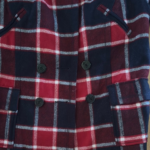 Red and Blue Plaid Peacoat - Picture 4 of 7